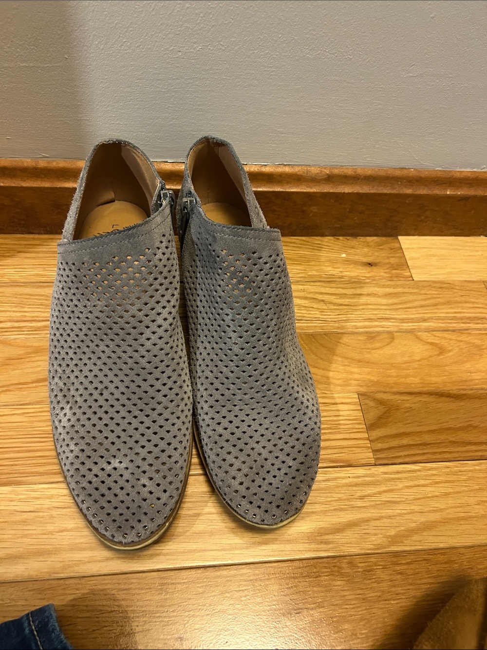 Lucky Brand Grey Perforated Suede Ankle Booties